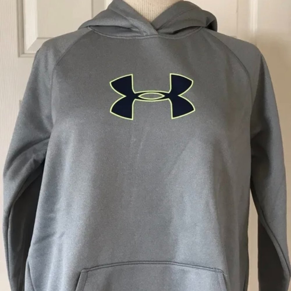 Under Armour Fleece Storm Big Logo Pullover Water Repellent Wicking Hoodie Gray
